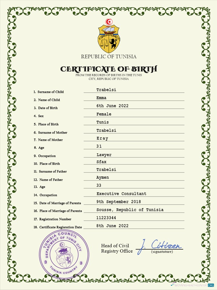 Download Tunisia vital record birth certificate PSD template Photoshop template